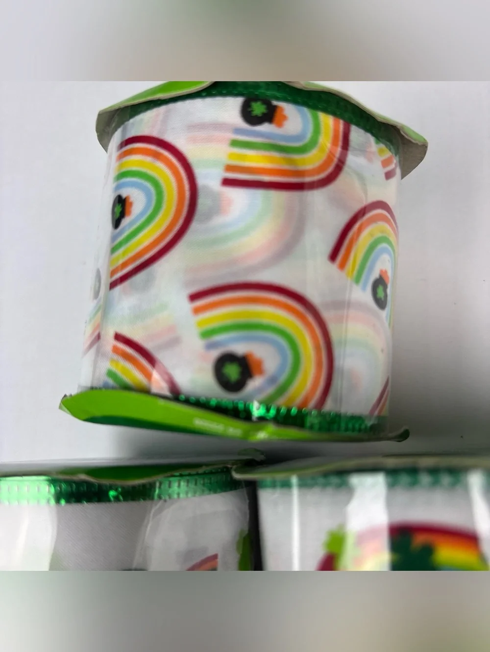 St Patricks Day Ribbon Lot of 5 Lucky Wagon Rainbow Green 2.5in x 144in New Wire